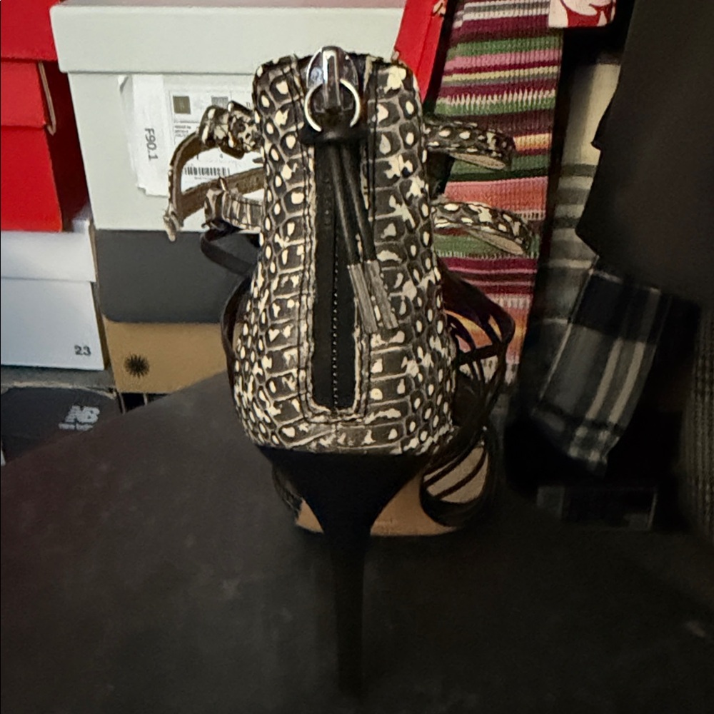 L.A.M.B. Black and Silver Strappy Heels - Picture 3 of 4